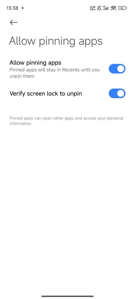 HyperOS App Pin in Settings