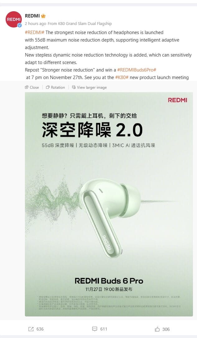 Redmi Buds 6 Pro: Crystal Clear Audio with Powerful Noise Cancellation 2 Redmi Buds 6 Pro 3