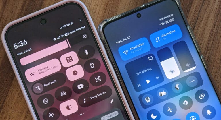 Comparação entre o Android 16 QPR1 e o HyperOS 2.3 Control Center