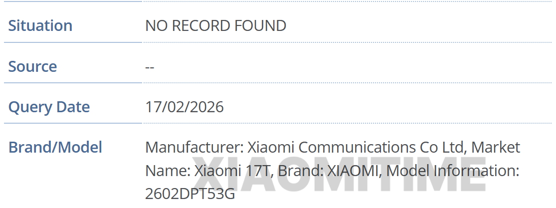 Xiaomi 17T series to feature periscope zoom and Leica cameras 3 Xiaomi 17T IMEI Reg