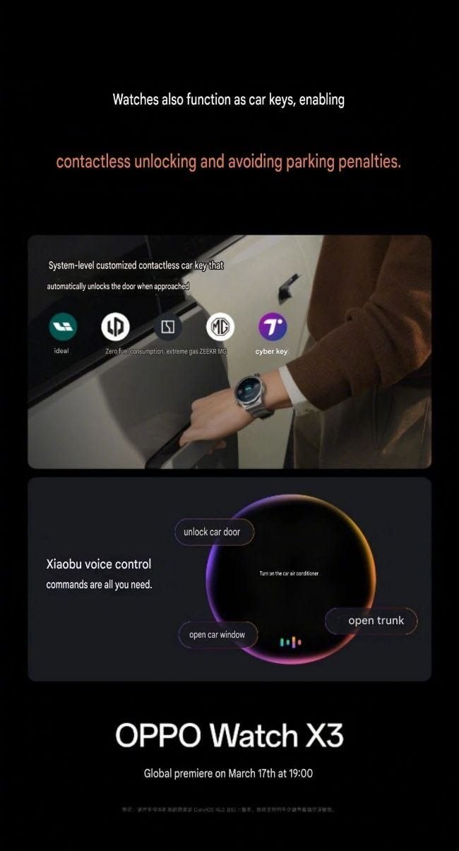 OPPO Watch X3 to Debut with Contact-less Car Key Support 2 OPPO Watch X3 car key support