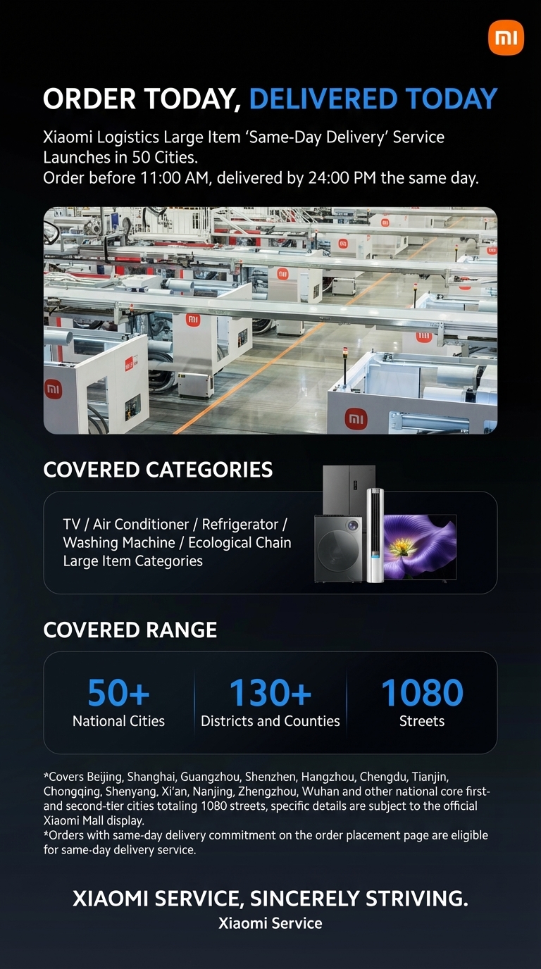 Xiaomi Launches Lightning-Fast Same-Day Delivery for Large Appliances 2 same day delivery
