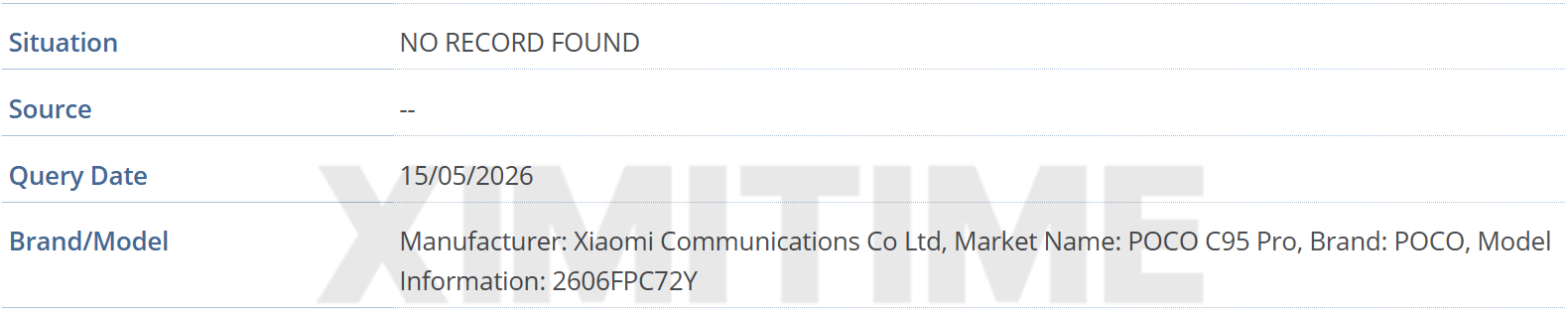 REDMI 17 and POCO C95 Pro spotted on GSMA database with new model numbers 2 POCO C95 Pro IMEI
