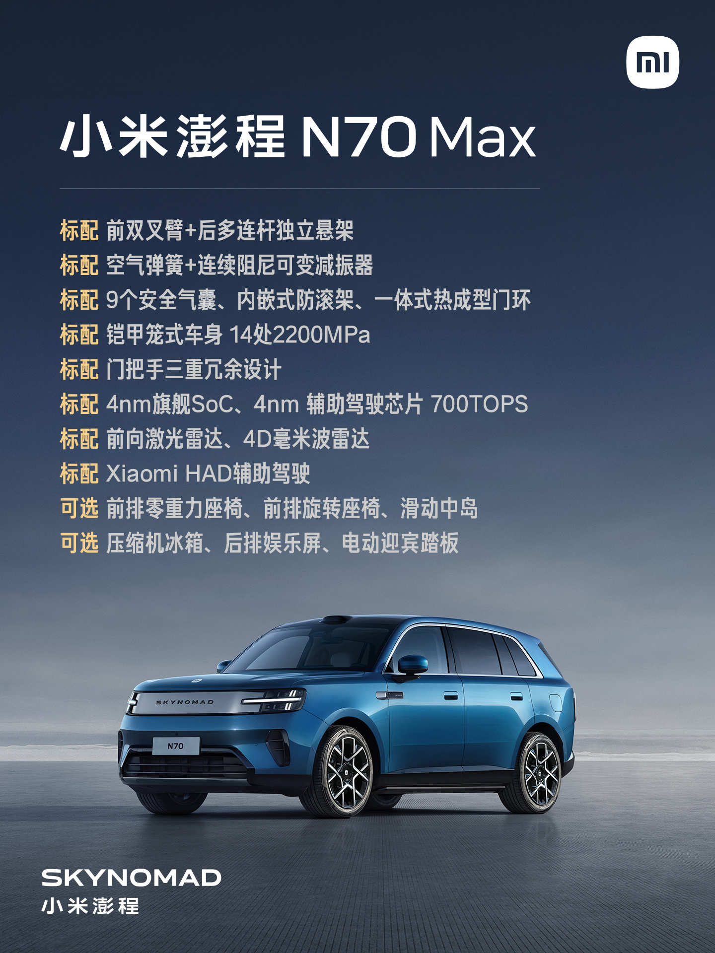 Xiaomi SkyNomad N90 and N70 SUVs Launched With Up to 1,705 km Range 8 N70 1