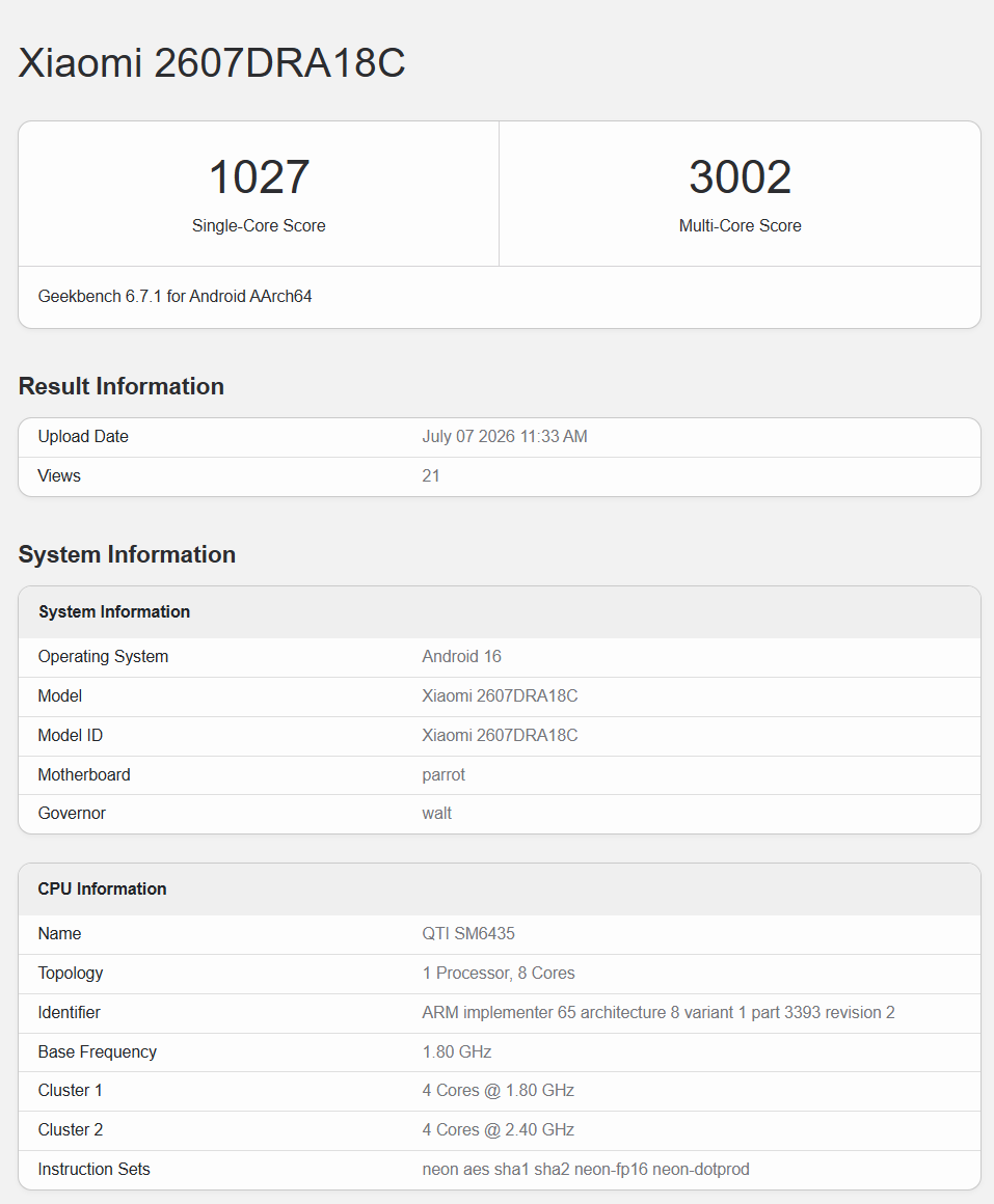 Resultados de las pruebas de rendimiento del REDMI Note 17: se confirma el Snapdragon 6s Gen4 con 12 GB de RAM 2 REDMI Note 17 benchmark