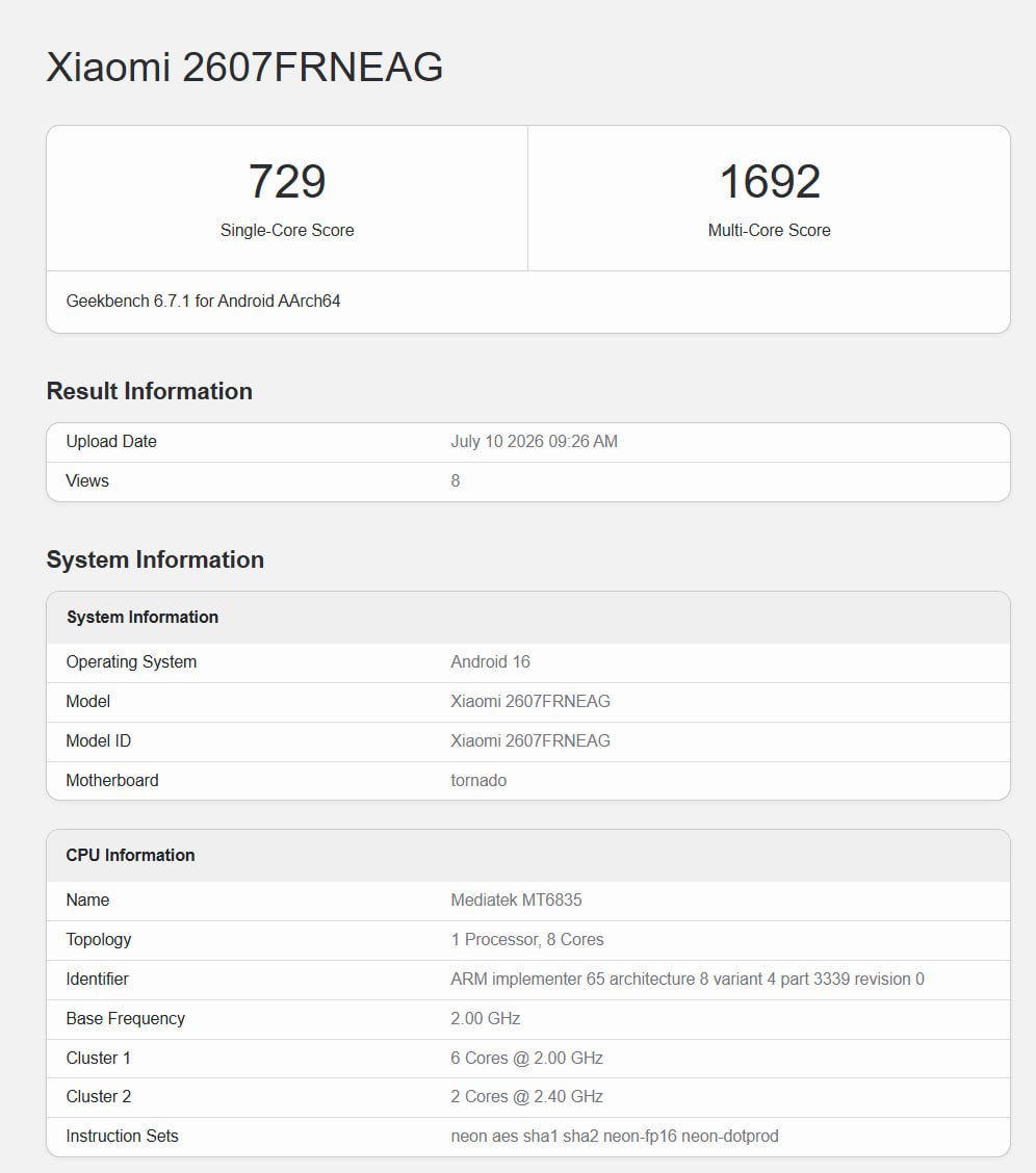 REDMI 17C 5G Geekbench Leak Reveals New REDMI 15C 5G Rebrand 2 redmi 17c 5g geekbench leak reveals poco c85 rebrand with android 16 2
