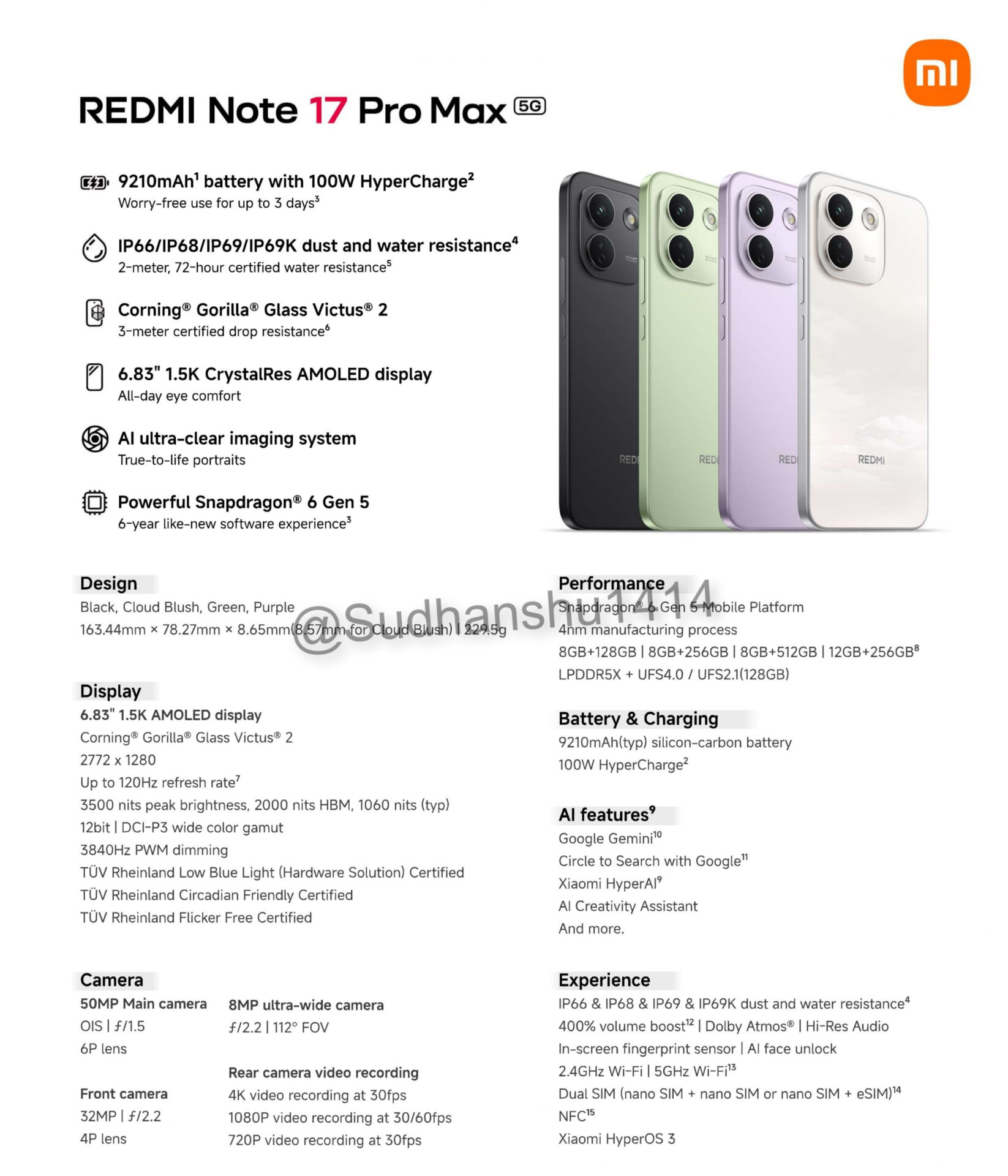 REDMI Note 17 Pro Max leaks with massive 9210mAh battery and Snapdragon 6 Gen 5 6 REDMI Note 17 2