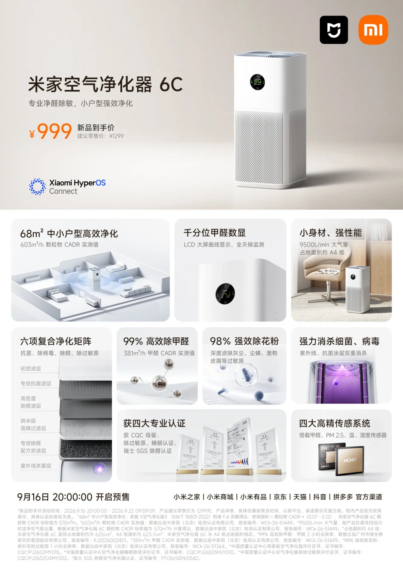Xiaomi debuts Mijia Air Purifier 6C with live formaldehyde display for $140